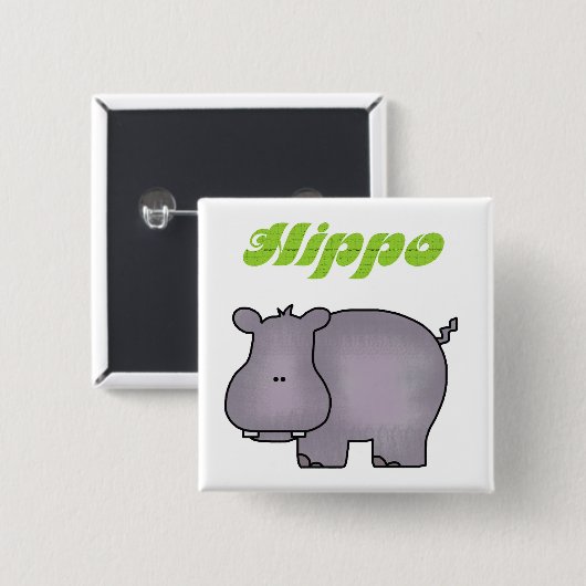 Badge Carré 5 Cm Hippopotame (Devant & derrière)