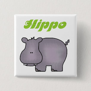 Badge Carré 5 Cm Hippopotame