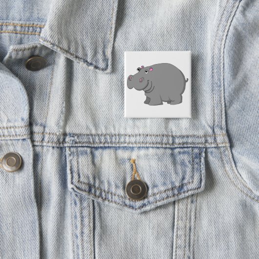 Badge Carré 5 Cm hippopotame (En situation)