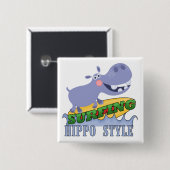 Badge Carré 5 Cm Hippopotame de surfer (Devant & derrière)