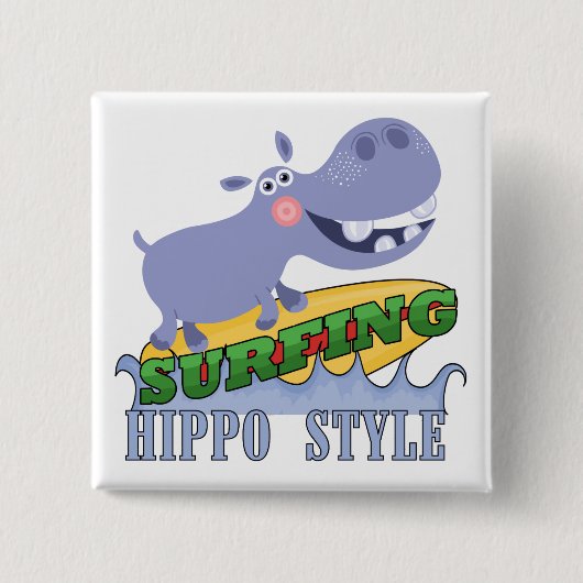 Badge Carré 5 Cm Hippopotame de surfer (Devant)