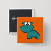 Badge Carré 5 Cm Hippopotame heureux bleu (Devant & derrière)