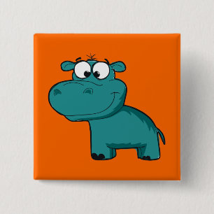 Badge Carré 5 Cm Hippopotame heureux bleu