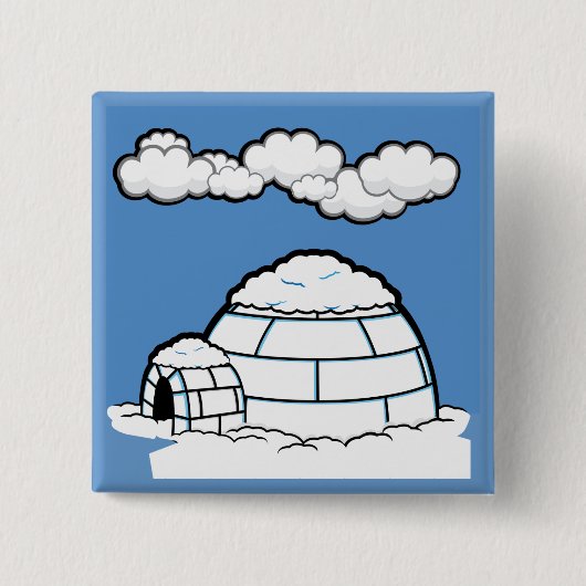 BADGE CARRÉ 5 CM HIVER IGLOO NEIGE BLEU SKY WHITE CLOUDS CARTOON (Devant)