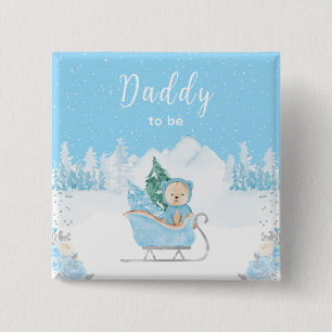 Badge Carré 5 Cm Hiver Ours Bleu Sleigh Papa être