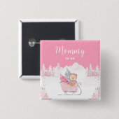 Badge Carré 5 Cm Hiver Ours Rose Sleigh Moment À Être (Devant & derrière)