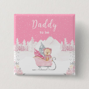 Badge Carré 5 Cm Hiver Ours Rose Sleigh Papa être