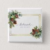 Badge Carré 5 Cm Hiver Red Berries Pine Cones Mariage (Devant)