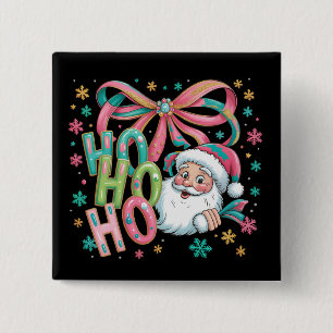 Badge Carré 5 Cm Ho Ho Ho Santa Coquette Bow Noël Rétro Festif