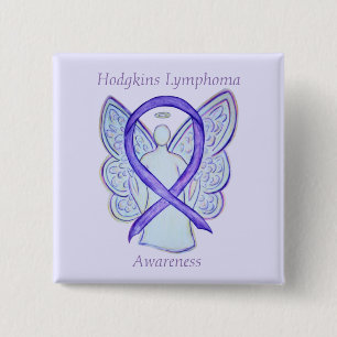 Badge Carré 5 Cm Hodgkins Lymphoma Art Angel Violet Ruban Pins