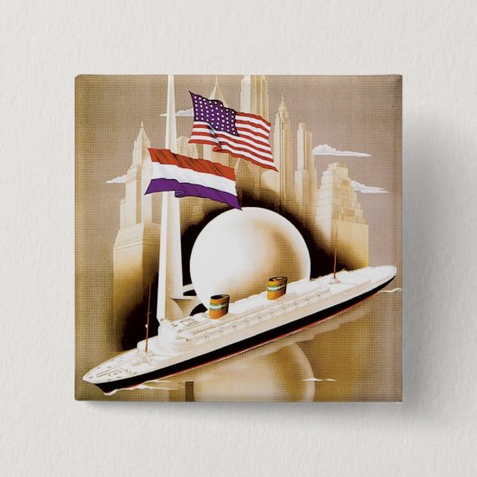 Badge Carré 5 Cm Holland America Line New York (Devant)