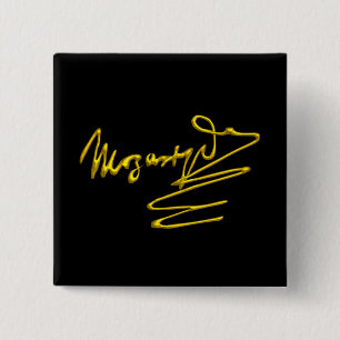 Badge Carré 5 Cm HOMAGE TO MOZART Gold Signature of Composer Black