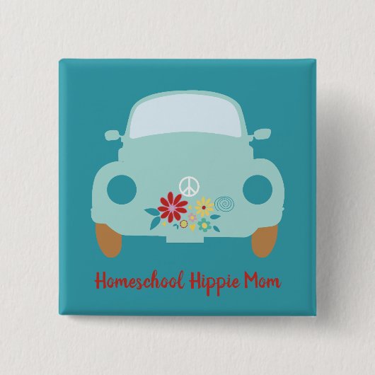 Badge Carré 5 Cm Homeschool Hippie Maman (Devant)