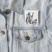 Badge Carré 5 Cm Homme marchant son chien (En situation)