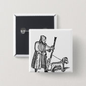 Badge Carré 5 Cm Homme marchant son chien (Devant & derrière)