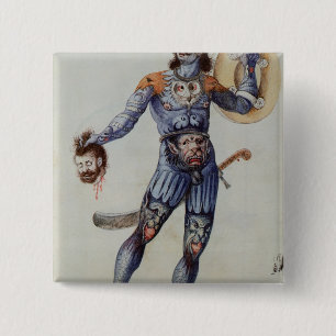 Badge Carré 5 Cm Homme Pictish tenant une tête humaine
