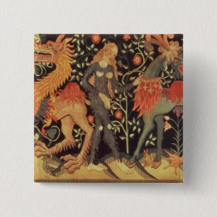 Badge Carré 5 Cm Hommes sauvages et animaux, tapisserie, XVème