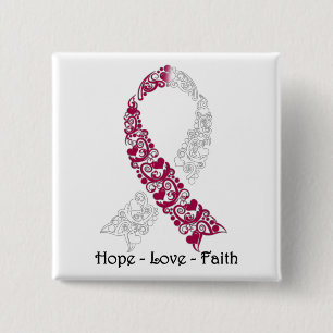 Badge Carré 5 Cm Hope Burgundy et White Awareness Ribbon