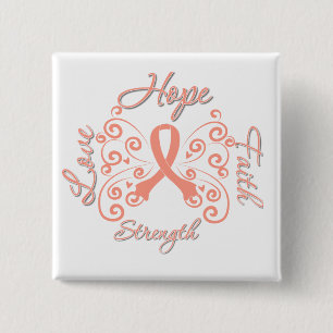 Badge Carré 5 Cm Hope Faith Love Strength Endometrial Cancer
