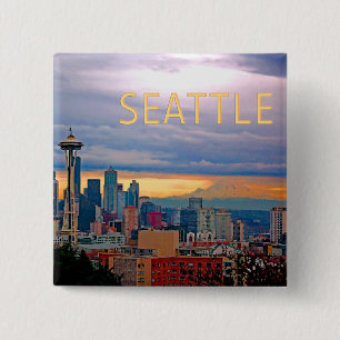 Badge Carré 5 Cm Horizon de Seattle Washington au TEXTE SEATTLE de