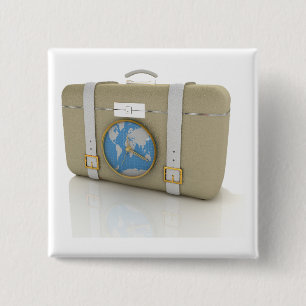 Badge Carré 5 Cm Horloge de valise de voyage vintage Carte du monde