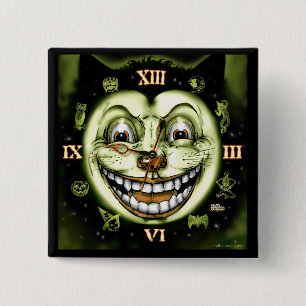 Badge Carré 5 Cm Horloge Halloween du chat noir 13