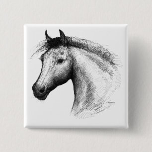 Badge Carré 5 Cm Horse : White