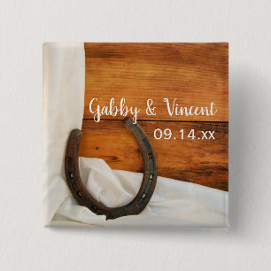 Badge Carré 5 Cm Horseshoe et White Satin Country Barn Mariage