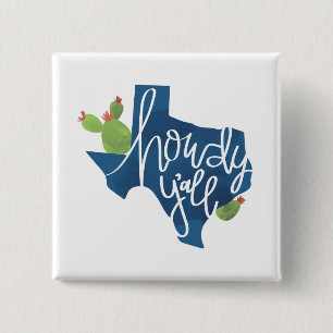 Badge Carré 5 Cm Howdy Y'all Texas Texan Blue Bonnet Cactus