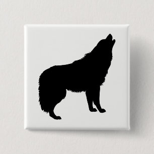 Badge Carré 5 Cm Howling Wolf Silhouette