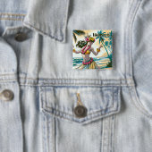 Badge Carré 5 Cm Hula Dancer sur Hawaii (En situation)