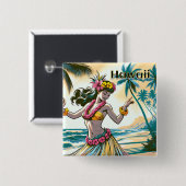 Badge Carré 5 Cm Hula Dancer sur Hawaii (Devant & derrière)