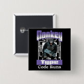Badge Carré 5 Cm Humour de programmeur sur le singe qui tape du cod (Devant & derrière)