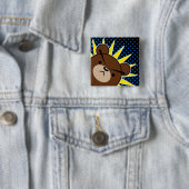 Badge Carré 5 Cm Hurlement grincheux d'ours (En situation)