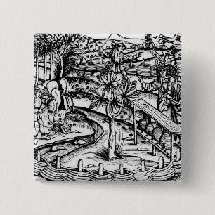 Badge Carré 5 Cm Husbandsmen heureux tendant les abeilles,