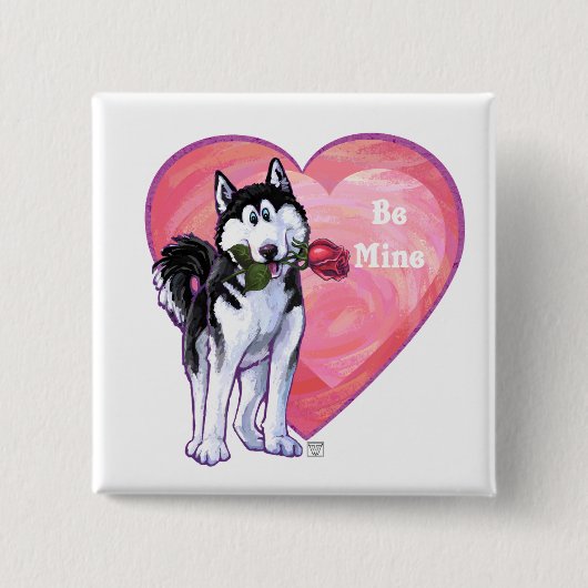 Badge Carré 5 Cm Husky Valentine's Day (Devant)