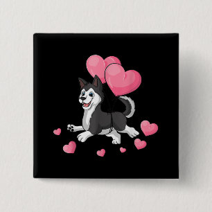 Badge Carré 5 Cm Husky Valentines Day Holding