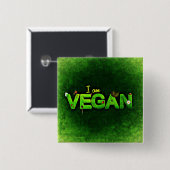 Badge Carré 5 Cm I Am Vegan Written With A Grassy Nature Texture (Devant & derrière)