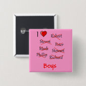 Badge Carré 5 Cm 'I ♥ Boys' (Devant & derrière)
