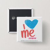 Badge Carré 5 Cm I coeur j'Aqua/rose (Devant & derrière)