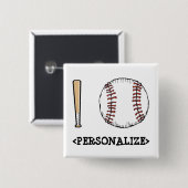 Badge Carré 5 Cm I Love (Baseball),<PERSONALIZE> (Devant & derrière)
