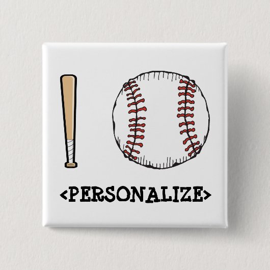 Badge Carré 5 Cm I Love (Baseball),<PERSONALIZE> (Devant)
