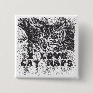Badge Carré 5 Cm I Love Cat Naps, chat dort