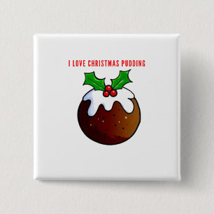 Badge Carré 5 Cm I Love Christmas Pudding