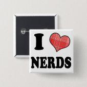Badge Carré 5 Cm I Love (Coeur Plaid) Nerds (Devant & derrière)