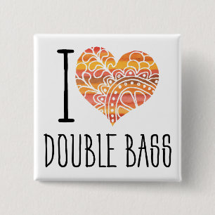 Badge Carré 5 Cm I Love Double Basse Orange Mandala Heart