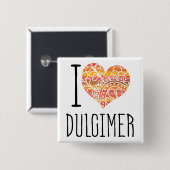 Badge Carré 5 Cm I Love Dulcimer Orange Mandala Heart (Devant & derrière)