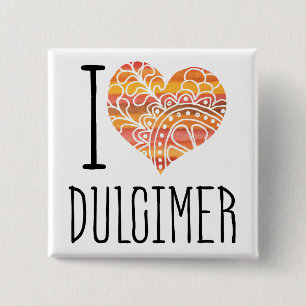 Badge Carré 5 Cm I Love Dulcimer Orange Mandala Heart