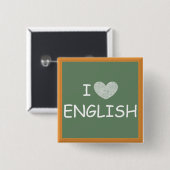 Badge Carré 5 Cm I Love English (Devant & derrière)