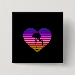 Badge Carré 5 Cm I Love Flamants roses 80s Retro Heart Sunset